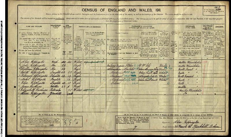 Rippington (Alice nee Cashmore) 1911 Census